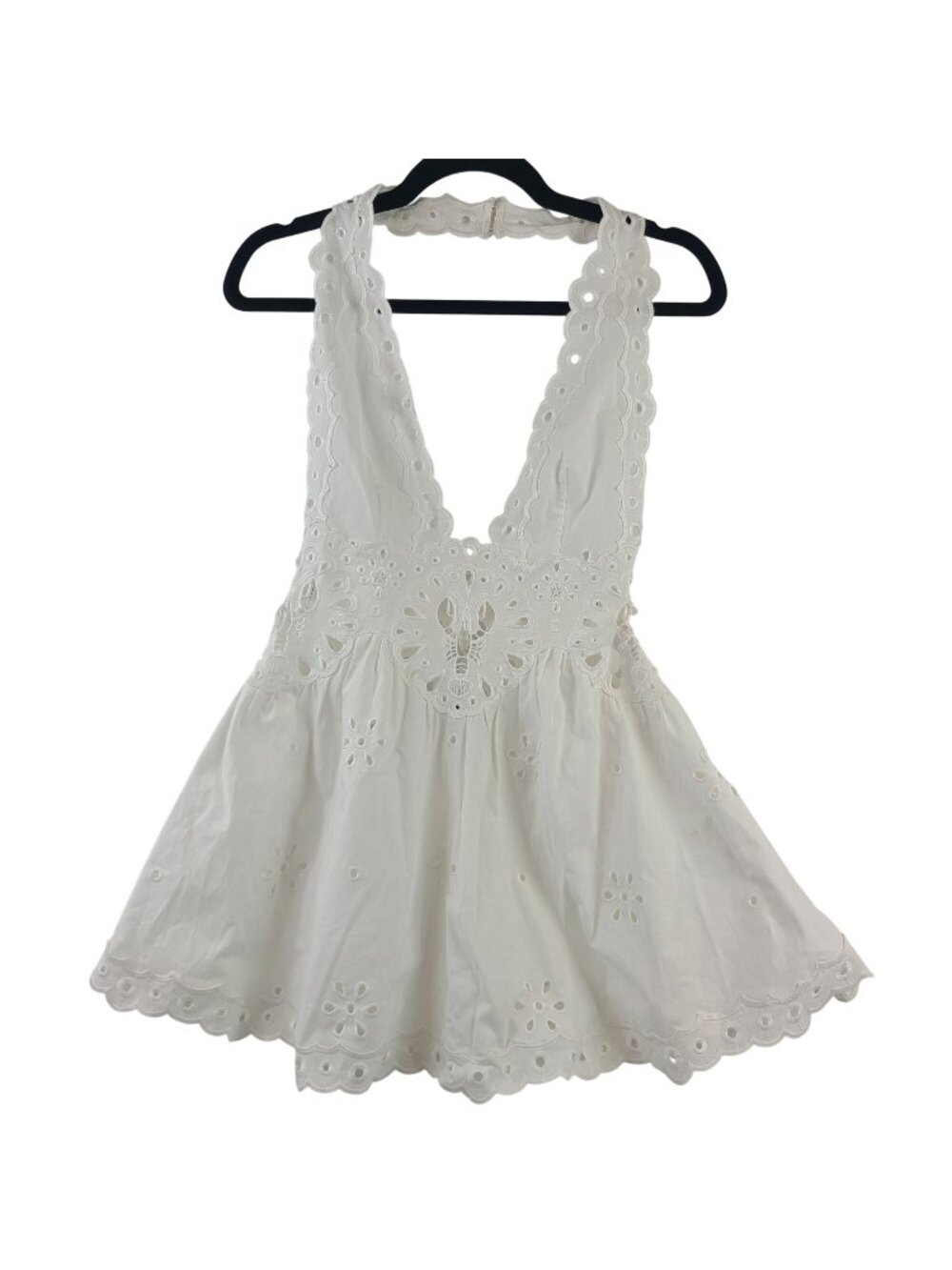 NEW Retrofete Beranice White Eyelet Lace Halter Mini Dress Sz XS Cotton Blend